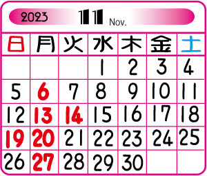 IZUMI２０２２年１１月カレンダー